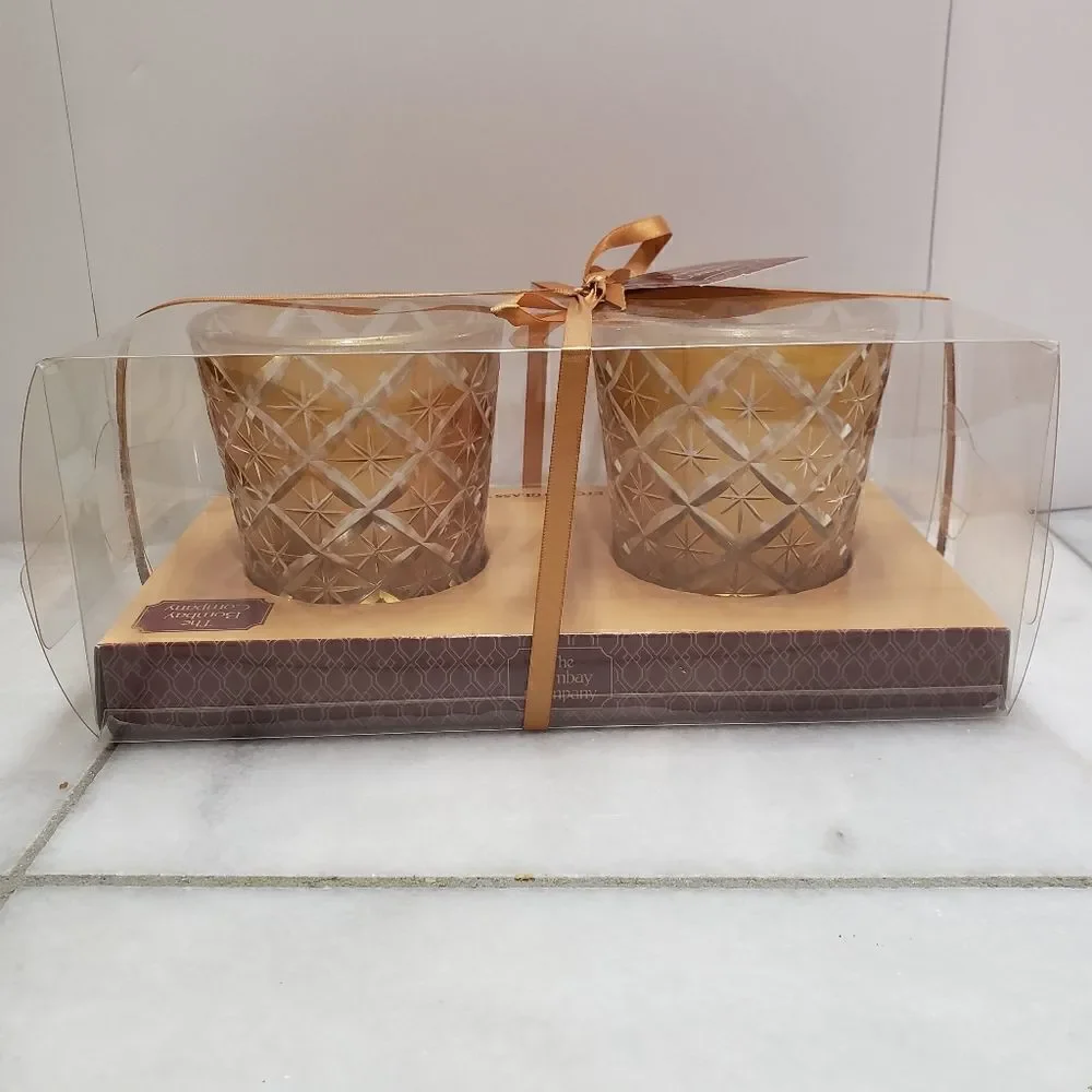 Bombay Gold Tea Light Star Candleholder set of 2, NEW